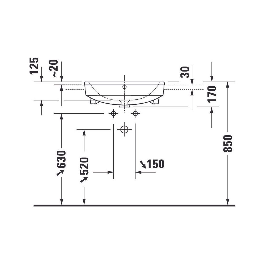Duravit No.1 Halbeinbauwaschtisch 460x550x170mm, Weiß Hochglanz, 1 HL, mit Überlau... DURAVIT-03765500002 4063382180452 (Abb. 2)