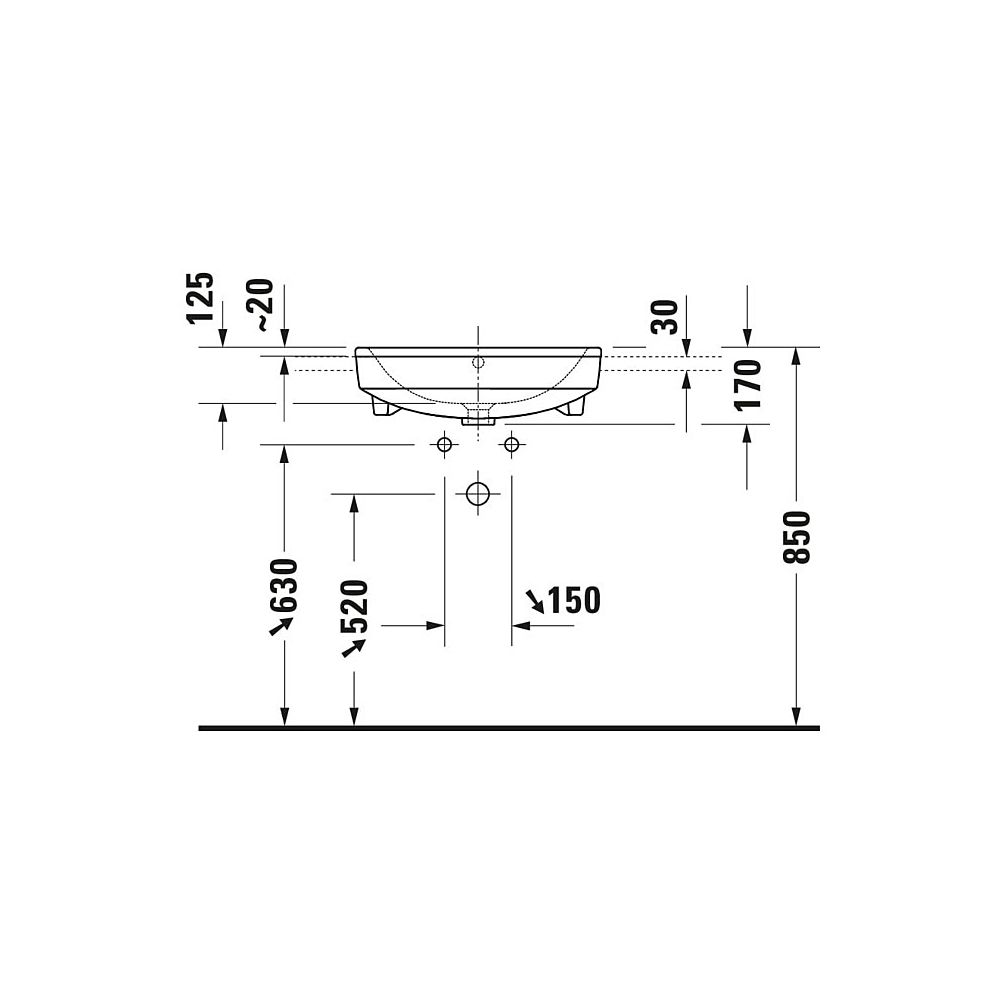 Duravit No.1 Halbeinbauwaschtisch 460x550x170mm, Weiß Hochglanz, 1 HL, mit Überlau... DURAVIT-03765500002 4063382180452 (Abb. 5)
