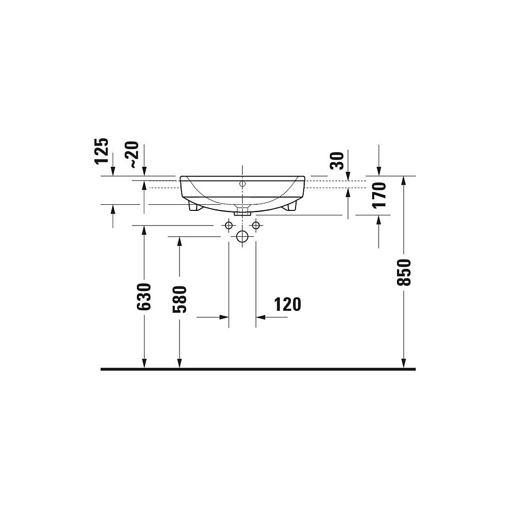 Duravit No.1 Halbeinbauwaschtisch 460x550x170mm, Weiß Hochglanz, 1 HL, mit Überlau... DURAVIT-03765500002 4063382180452 (Abb. 6)