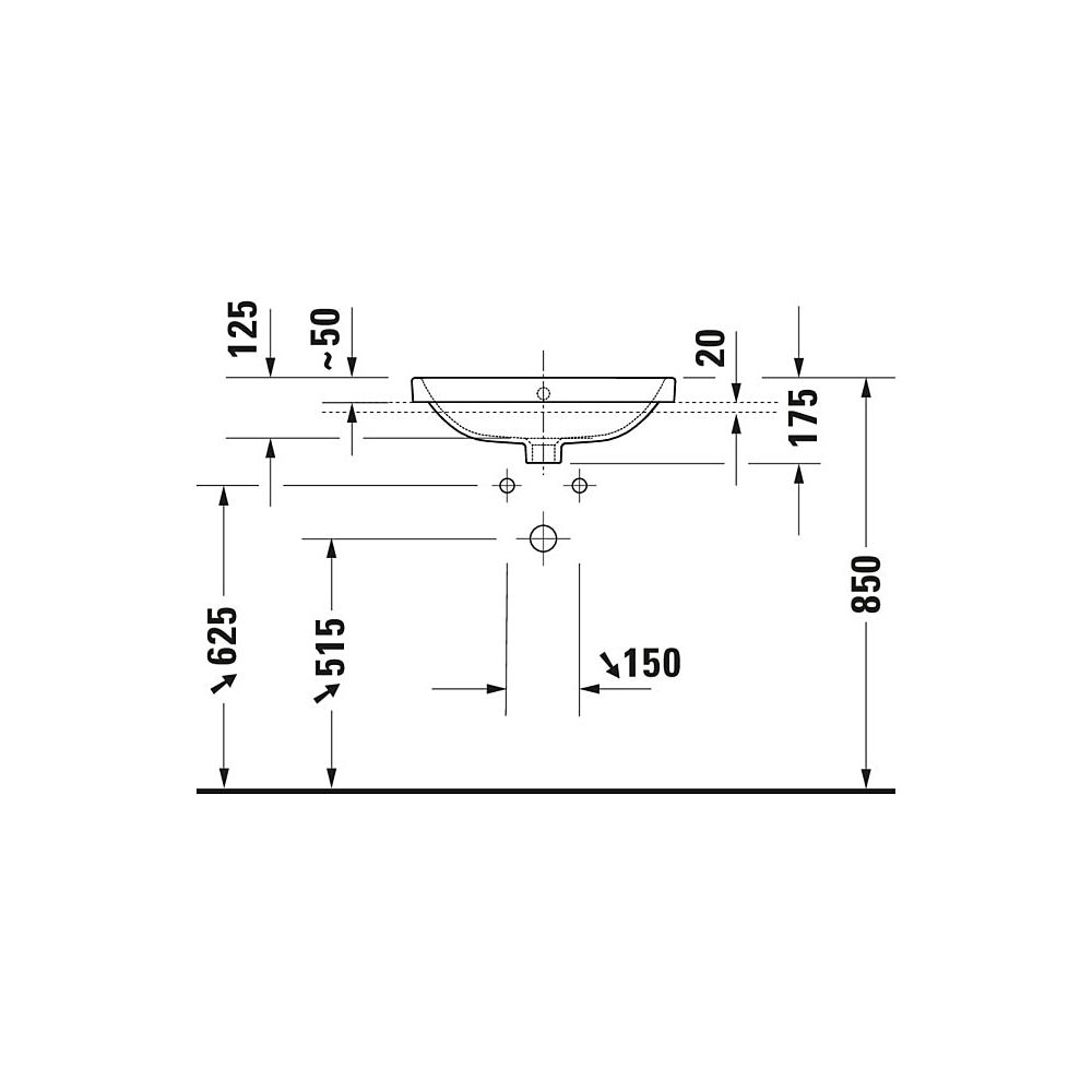 Duravit No.1 Einbauwaschtisch 435x550x175mm, Weiß Hochglanz, mit HLB/Überlauf, 1 H... DURAVIT-03555500272 4063382180322 (Abb. 5)