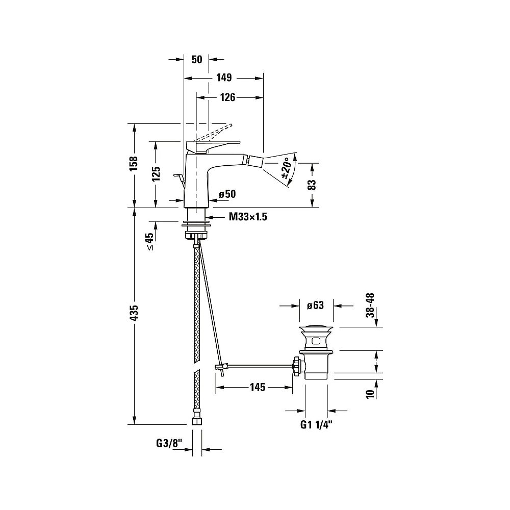 Duravit Tulum by Starck Einhebel-Bidetmischer, Chrom HG, Standmontage, Chrom, Höh... DURAVIT-TU2400001010 4063382961228 (Abb. 2)