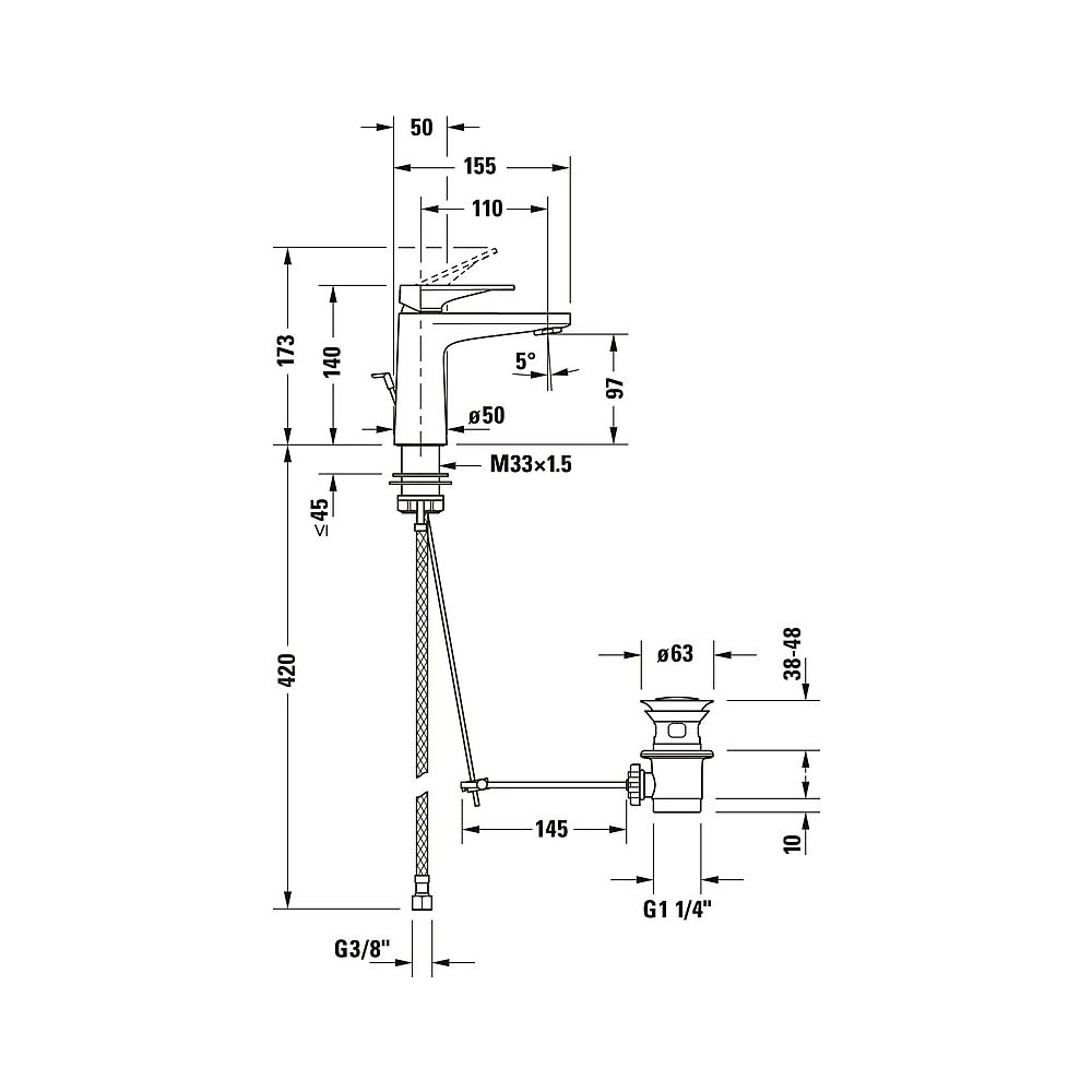 Duravit Tulum by Starck Einhebel-Waschtischmischer S, Chrom, 5l/min, mit Garnitur... DURAVIT-TU1010001010 4063382961013 (Abb. 5)