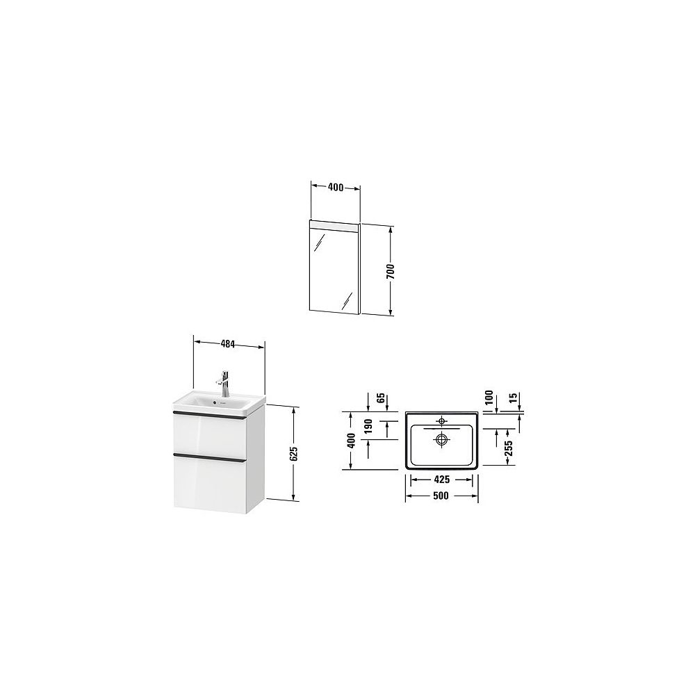 Duravit D-Neo Möbelwaschtisch, Waschtischunterbau, Spiegel 400x500x2000mm, 1 A... DURAVIT-DE0143022220000 4063382922069 (Abb. 2)