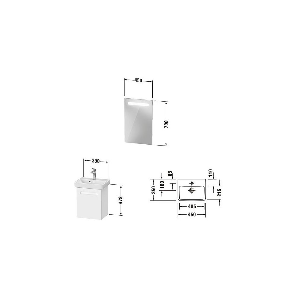 Duravit No.1 Möbel-Set, Möbelwaschtisch, Waschtischunterbau, Spiegel 350x450x2... DURAVIT-N10150R18180000 4063382807229 (Abb. 2)