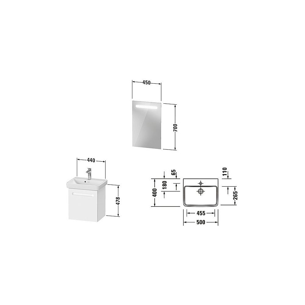 Duravit No.1 Möbel-Set, Möbelwaschtisch, Waschtischunterbau, Spiegel 390x500x2... DURAVIT-N10151L49490000 4063382807250 (Abb. 4)