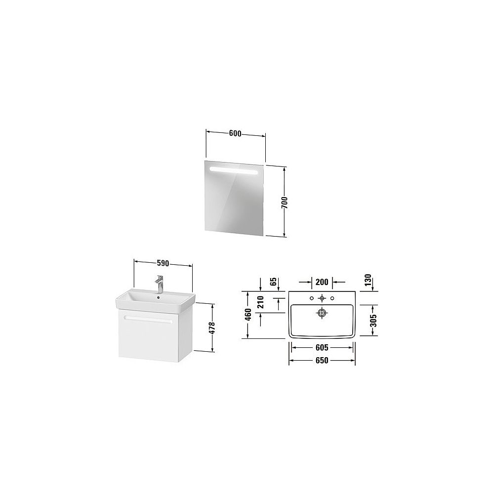 Duravit No.1 Möbel-Set, Möbelwaschtisch, Waschtischunterbau, Spiegel 450x650x2... DURAVIT-N10166018180000 4063382807649 (Abb. 2)