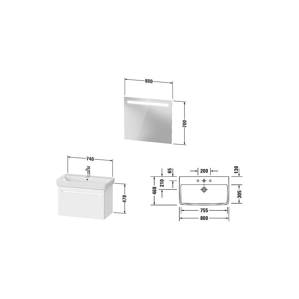Duravit No.1 Möbel-Set, Möbelwaschtisch, Waschtischunterbau, Spiegel 450x800x2... DURAVIT-N10168049490000 4063382807731 (Abb. 4)