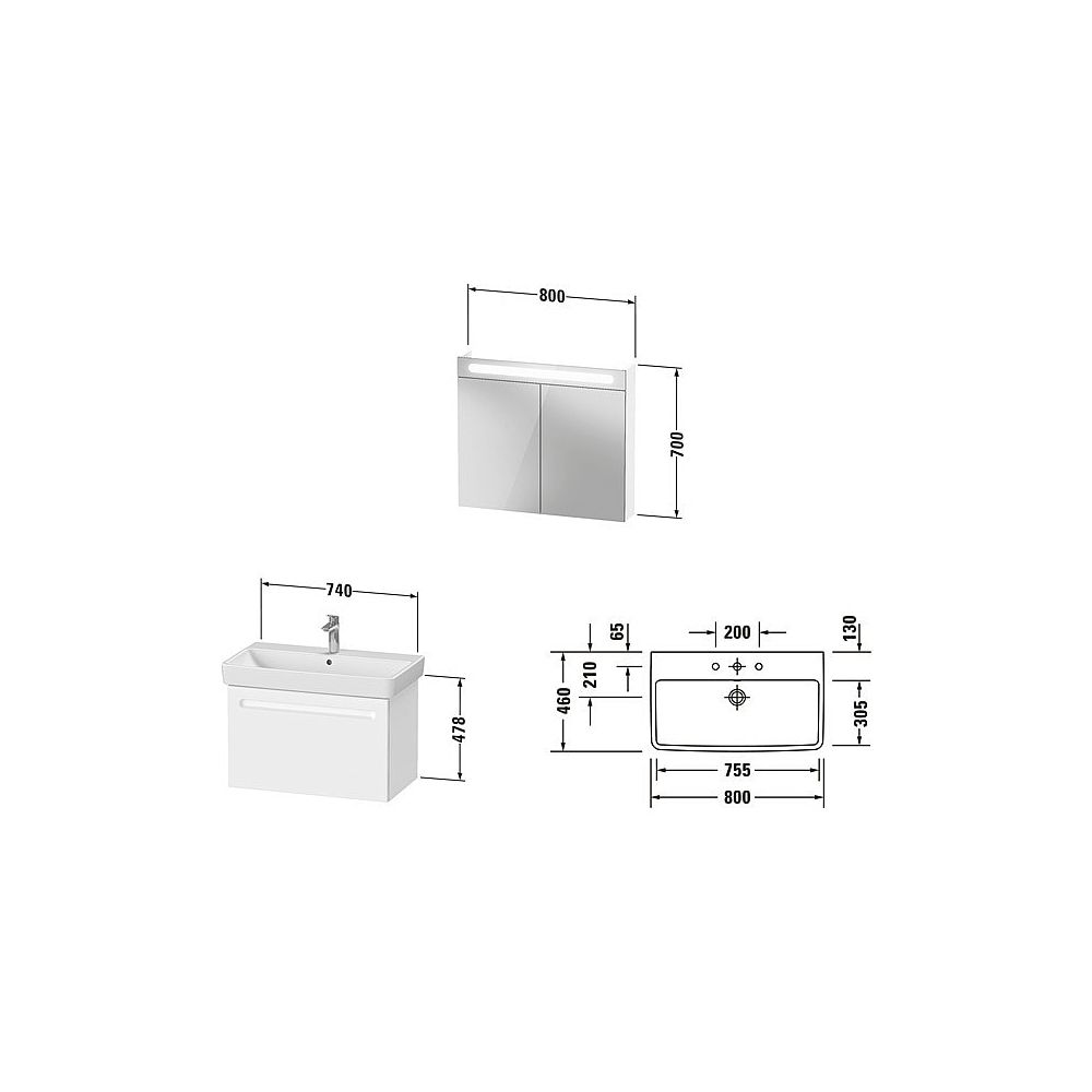Duravit No.1 Möbel-Set, Möbelwaschtisch, Waschtischunterbau, Spiegelschrank 45... DURAVIT-N10169018180000 4063382807748 (Abb. 2)