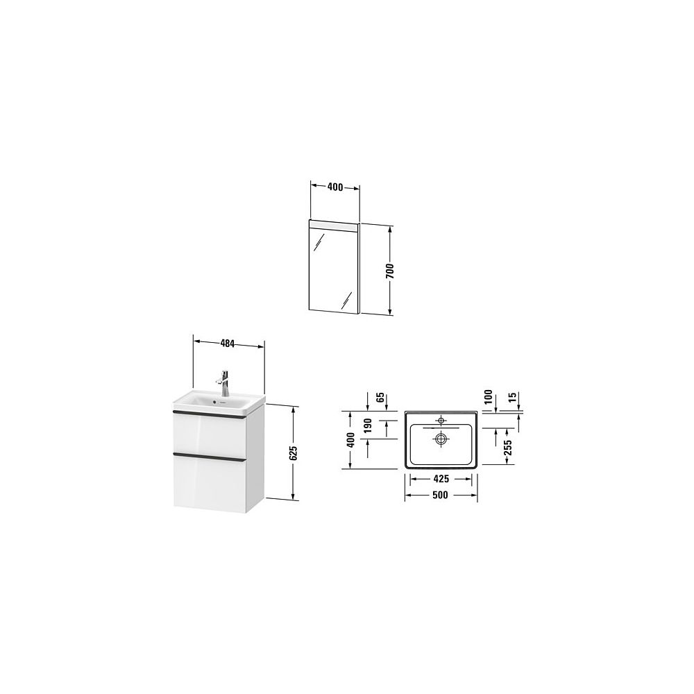 Duravit D-Neo Möbelwaschtisch, Waschtischunterbau, Spiegel 400x500x2000mm, 1 A... DURAVIT-DE0143022220000 4063382922069 (Abb. 3)