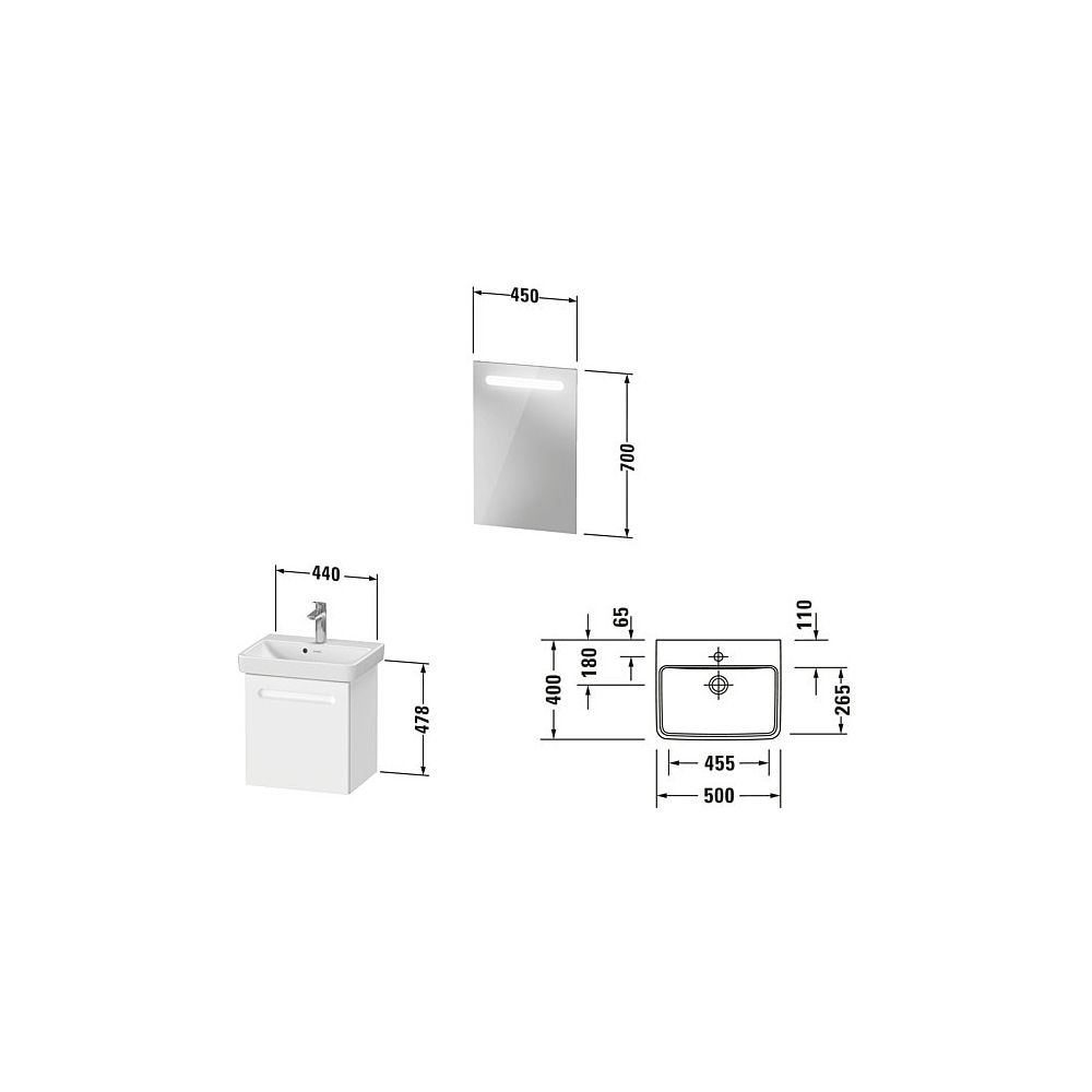 Duravit No.1 Möbel-Set, Möbelwaschtisch, Waschtischunterbau, Spiegel 390x500x2... DURAVIT-N10151L49490000 4063382807250 (Abb. 5)