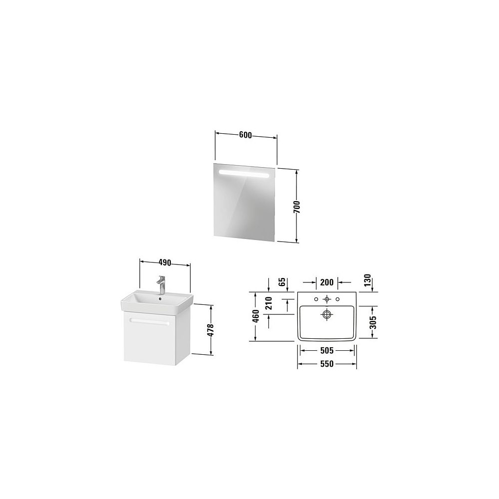 Duravit No.1 Möbel-Set, Möbelwaschtisch, Waschtischunterbau, Spiegel 450x550x2... DURAVIT-N10152018180000 4063382807762 (Abb. 3)