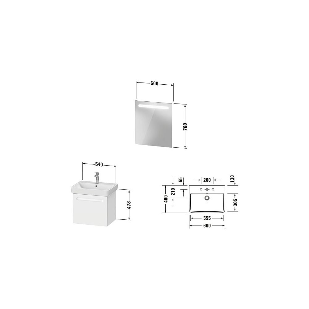Duravit No.1 Möbel-Set, Möbelwaschtisch, Waschtischunterbau, Spiegel 450x600x2... DURAVIT-N10164018180000 4063382807588 (Abb. 3)