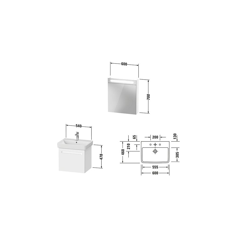 Duravit No.1 Möbel-Set, Möbelwaschtisch, WT-unterbau, Spiegelschrank 450x600x2... DURAVIT-N10165R18180000 4063382807625 (Abb. 3)