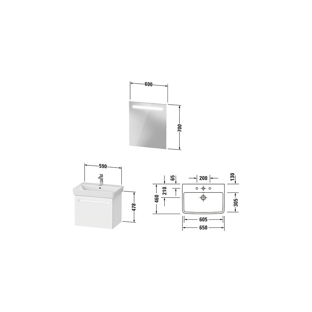 Duravit No.1 Möbel-Set, Möbelwaschtisch, Waschtischunterbau, Spiegel 450x650x2... DURAVIT-N10166018180000 4063382807649 (Abb. 3)