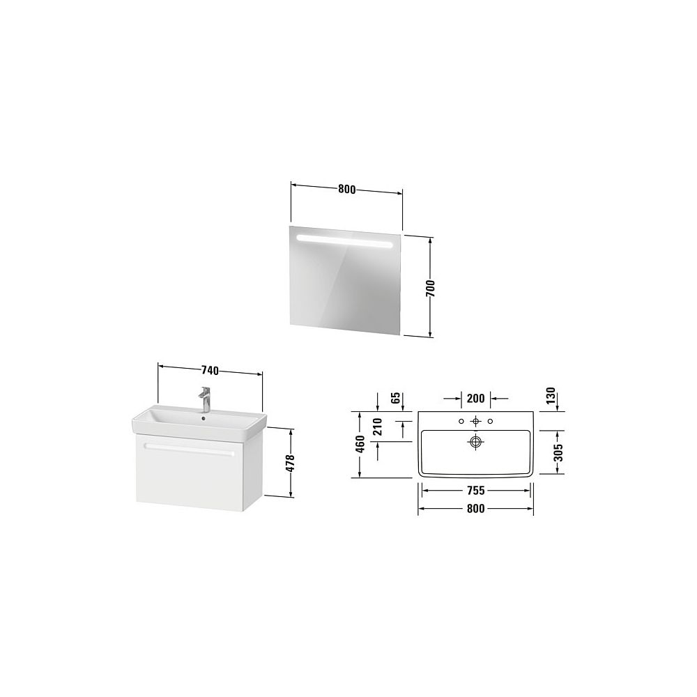 Duravit No.1 Möbel-Set, Möbelwaschtisch, Waschtischunterbau, Spiegel 450x800x2... DURAVIT-N10168049490000 4063382807731 (Abb. 5)