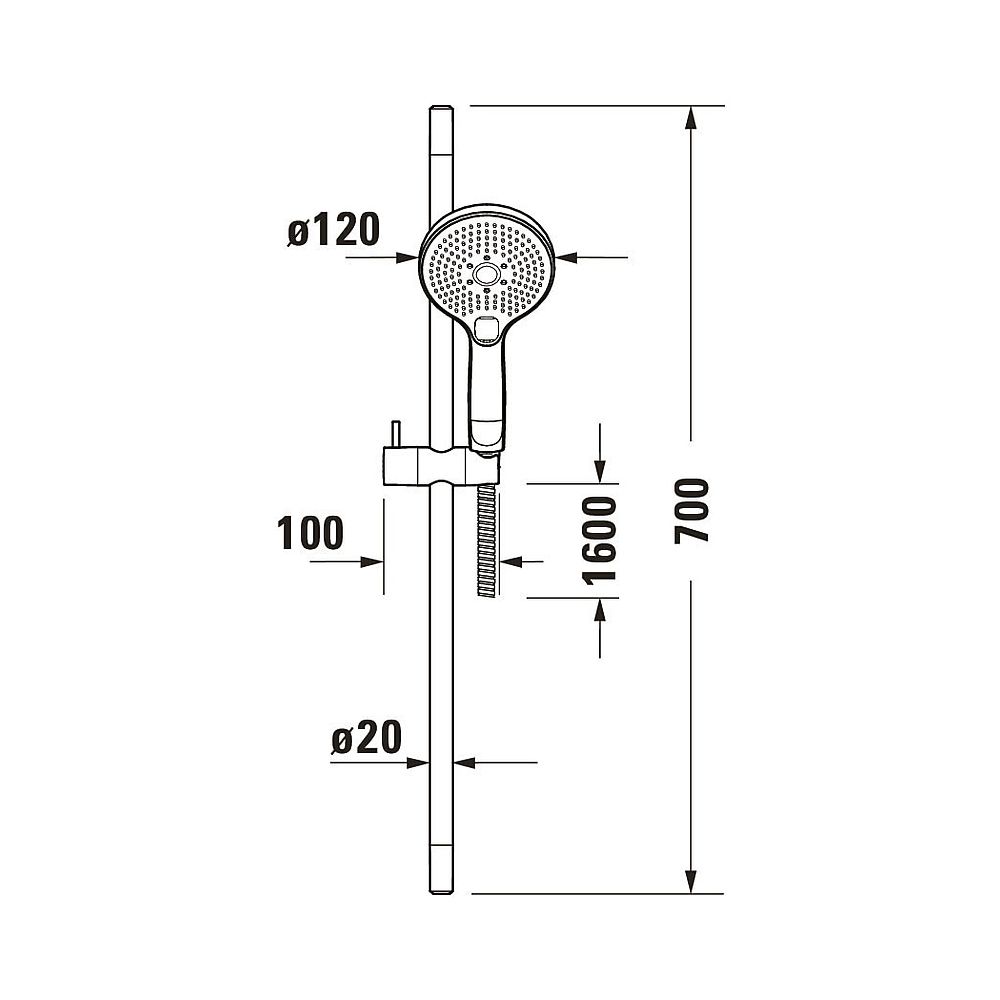 Duravit Brauseset, Chrom, Brauseschlauch 1600mm, Brausestange 700mm, Handbrause, ... DURAVIT-UV0680003010 4063382974778 (Abb. 6)