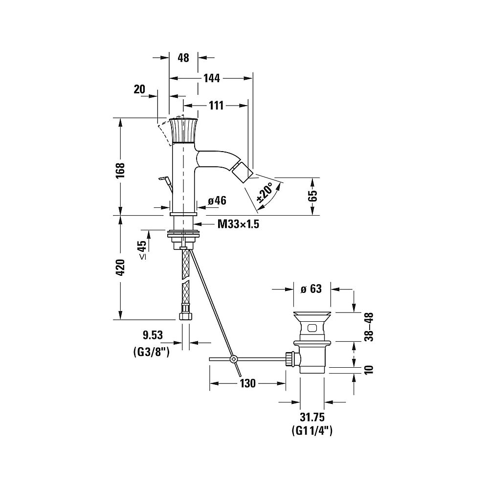Duravit White Tulip Einhebel-Bidetmischer, Chrom HG, Standmontage, Höhe 168mm, A... DURAVIT-WT2400001010 8000177309175 (Abb. 14)