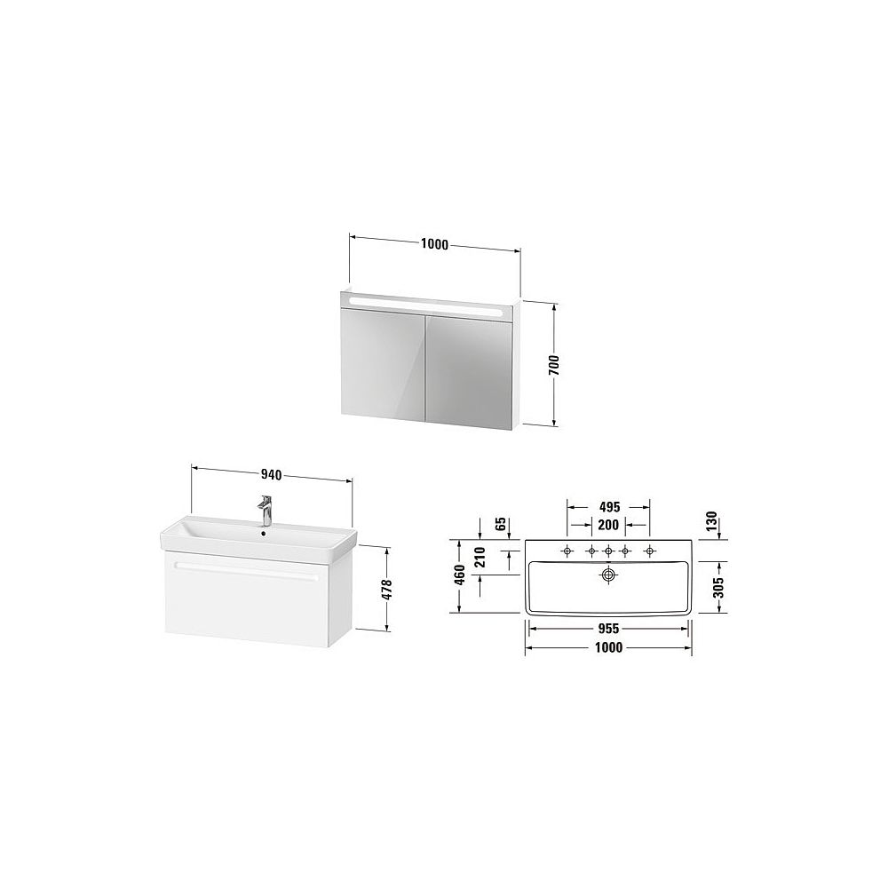 Duravit No.1 Möbel-Set, Möbelwaschtisch, Waschtischunterbau, Spiegelschrank 45... DURAVIT-N10186018180000 4067116008241 (Abb. 2)