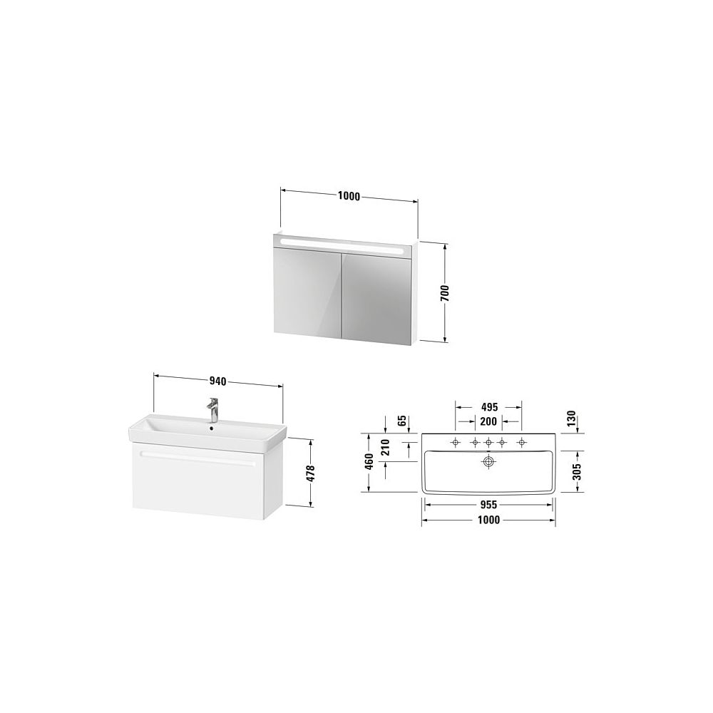 Duravit No.1 Möbel-Set, Möbelwaschtisch, Waschtischunterbau, Spiegelschrank 45... DURAVIT-N10186018180000 4067116008241 (Abb. 3)