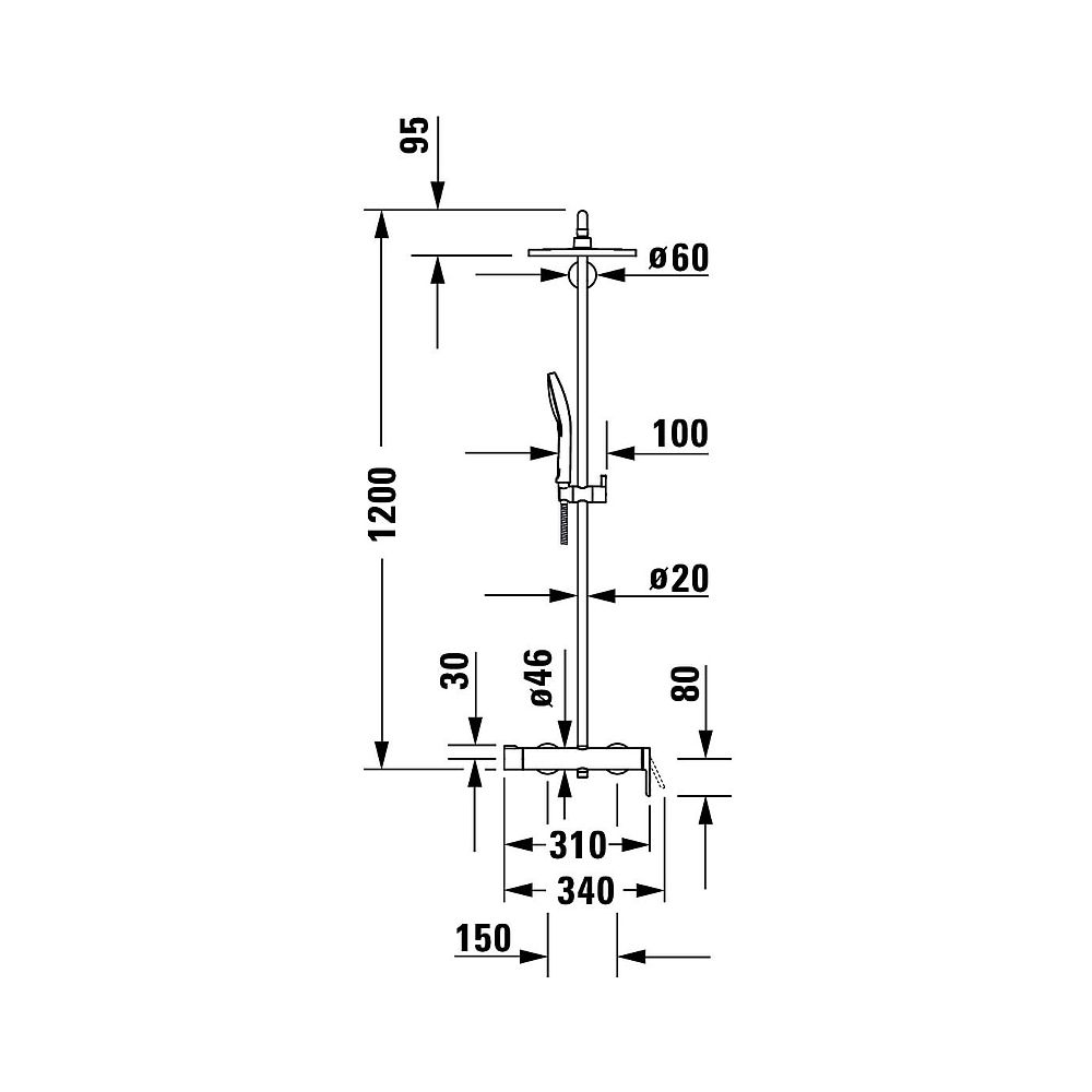 Duravit C.1 Duschsystem, Einhebel-Brausemischer, Mattschwarz, Höhe 1200mm, Länge ... DURAVIT-C14280007046 4053424891170 (Abb. 2)