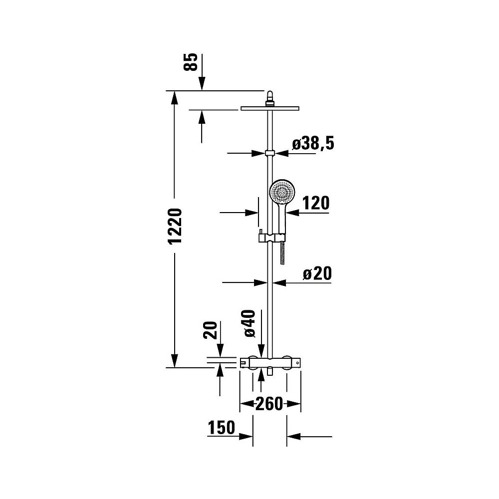 Duravit B.2 Duschsystem, Chrom, Thermostat, Hand- und Kopfbrause 250mm, 11l/min, ... DURAVIT-B24280008010 4053424865805 (Abb. 7)