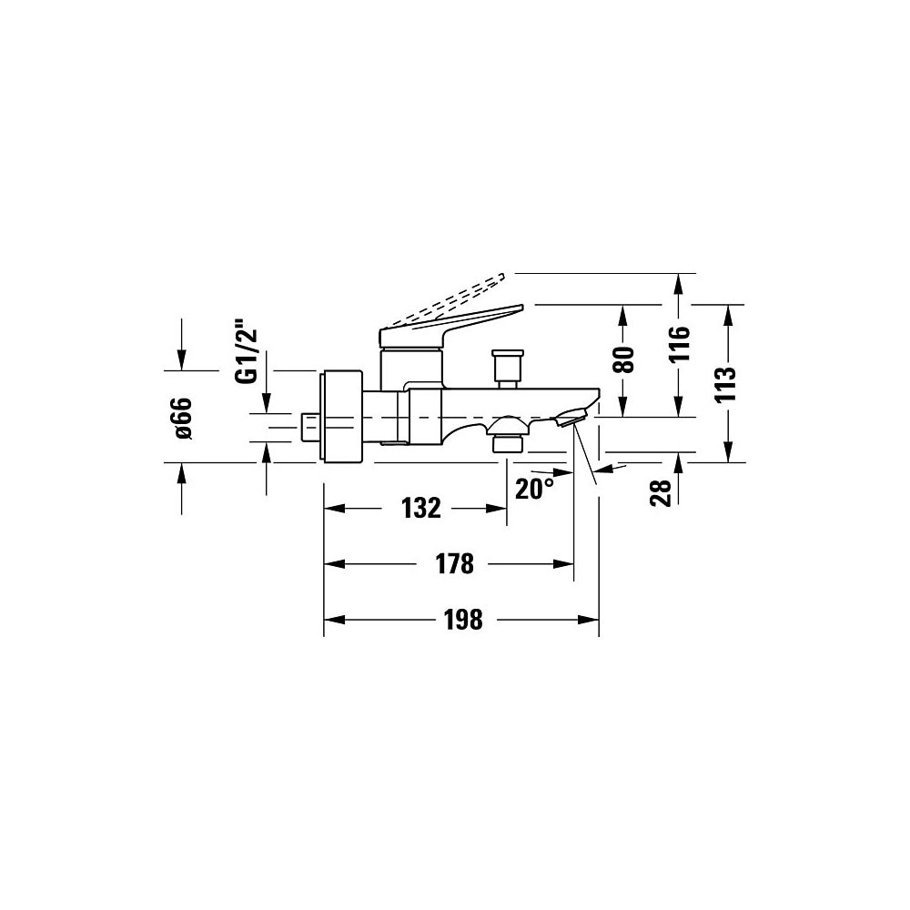 Duravit Wave Einhebel-Wannenmischer Aufputz, Chrom, S-Anschlüsse, 1/2", Stichmaß ... DURAVIT-WA5230000010 4067116105841 (Abb. 6)