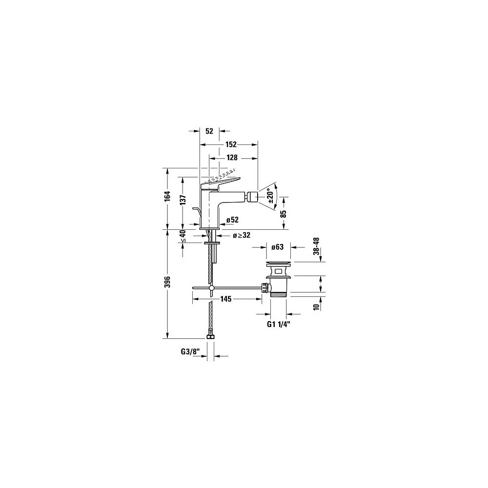 Duravit Wave Einhebel-Bidetmischer, Bronze gebürstet, 5l/min, mit Garnitur, Ausla... DURAVIT-WA2400001004 4067116105544 (Abb. 1)