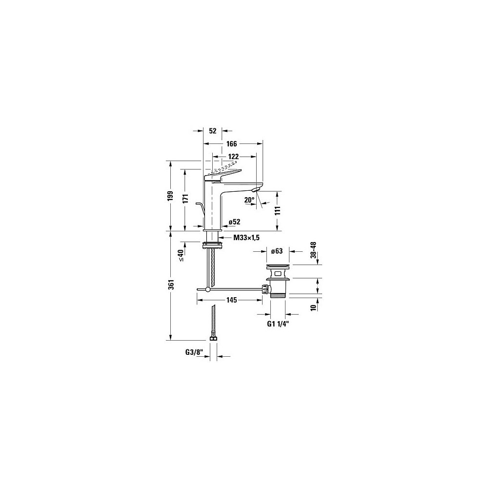 Duravit Wave Einhebel-Waschtischmischer M, Mattschwarz, 5l/min, Hebelgriff, mit G... DURAVIT-WA1020001046 4067116105230 (Abb. 6)