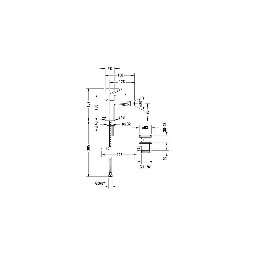 Duravit Manhattan Einhebel-Bidetmischer, Chrom Hochglanz, Chrom, Höhe 138mm, Ausl... DURAVIT-MH2400001010 4067116104851 (Abb. 3)