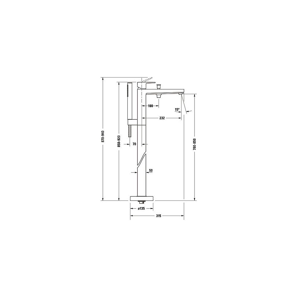Duravit Manhattan Einhebel-Wannenmischer bodenstehend, Chrom, Höhe 920mm, Ausladu... DURAVIT-MH5250000010 4067116105025 (Abb. 5)