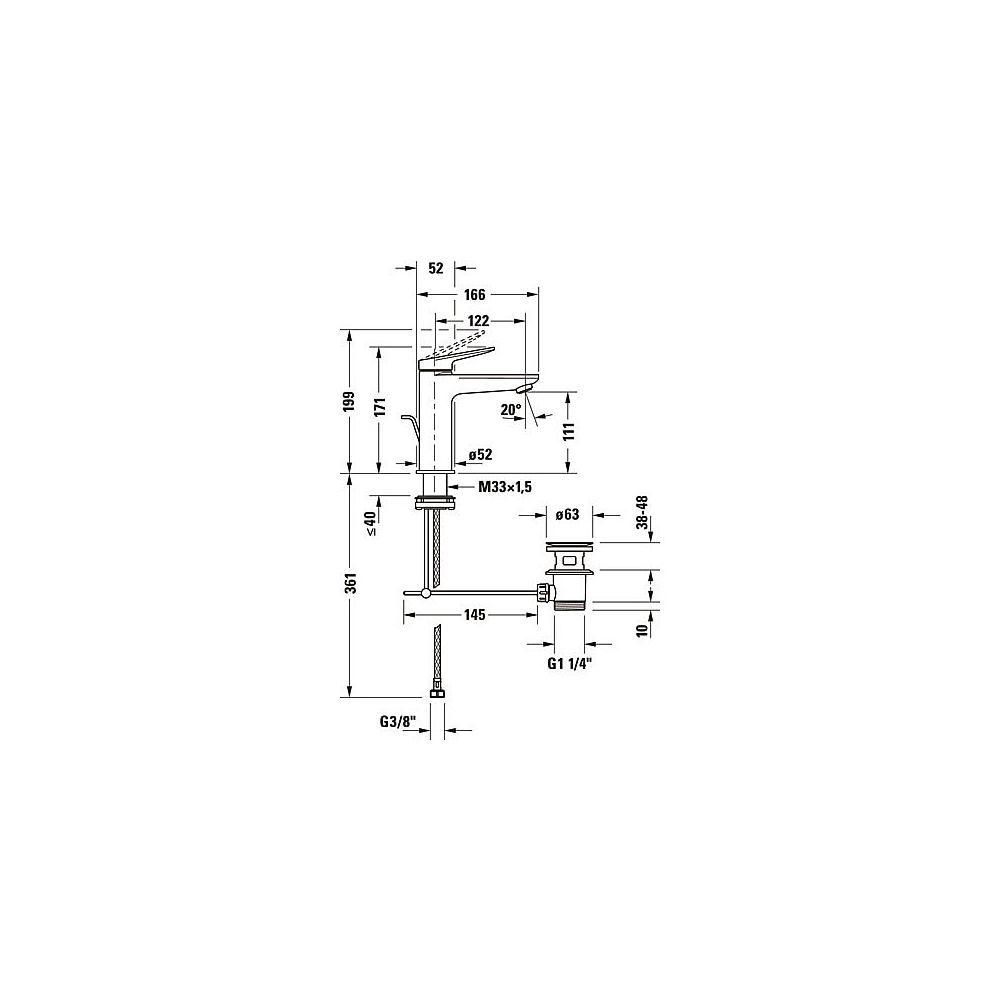 Duravit Wave Einhebel-Waschtischmischer M, Mattschwarz, 5l/min, Hebelgriff, mit G... DURAVIT-WA1020001046 4067116105230 (Abb. 7)