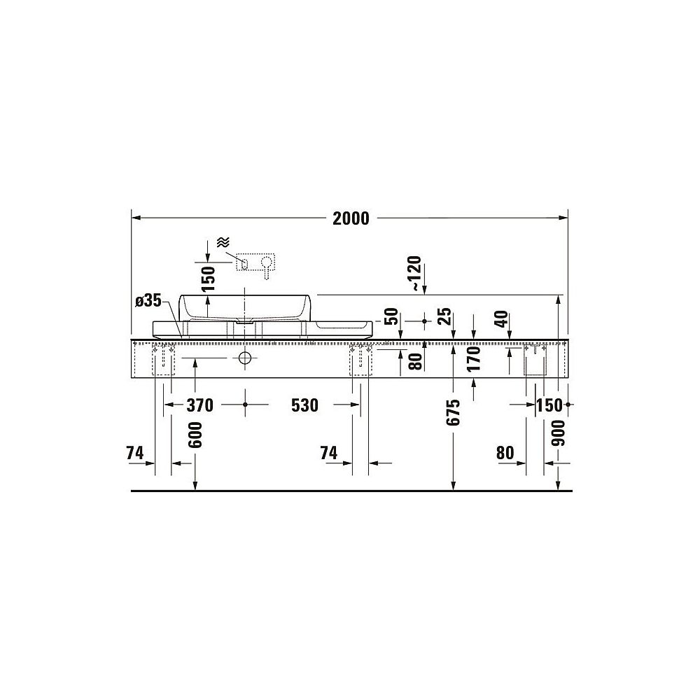 Duravit Qatego Aufsatzbecken mit Konsole 410x1000x200mm, Rechteckig, Geschliffen, D48... DURAVIT-D4800100 4067116314687 (Abb. 3)