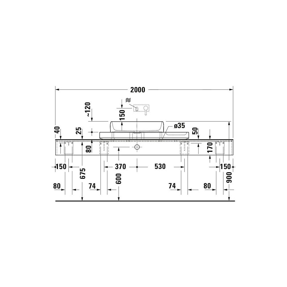 Duravit Qatego Aufsatzbecken mit Konsole 410x1000x200mm, Rechteckig, Geschliffen, D48... DURAVIT-D4800100 4067116314687 (Abb. 9)