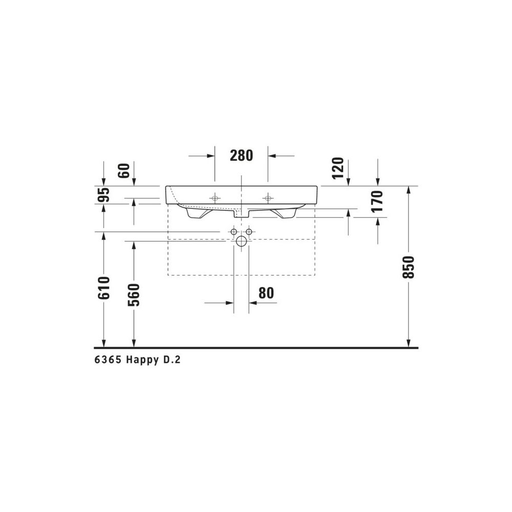 Duravit Happy D.2 Waschtisch 505x800x170mm, WonderGliss, Weiß Hochglanz, Rechtecki... DURAVIT-23188000001 4021534855986 (Abb. 5)