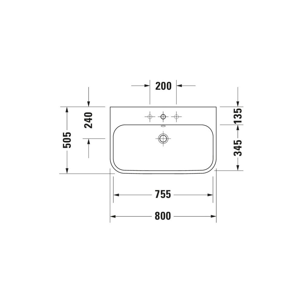 Duravit Happy D.2 Waschtisch 505x800x170mm, WonderGliss, Weiß Hochglanz, Rechtecki... DURAVIT-23188000001 4021534855986 (Abb. 6)