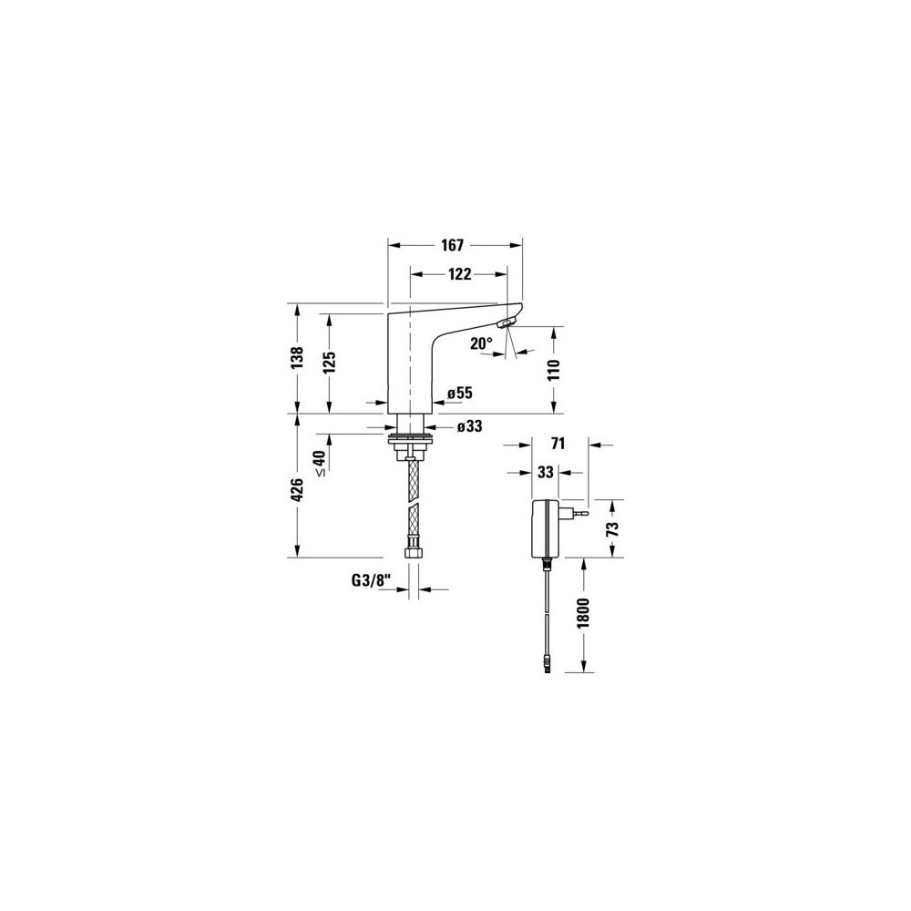 Duravit Waschtischmischer elektronisch Sensor 1 Temperaturregulierung Ausladung 1... DURAVIT-SE1094017010 4067116361148 (Abb. 2)