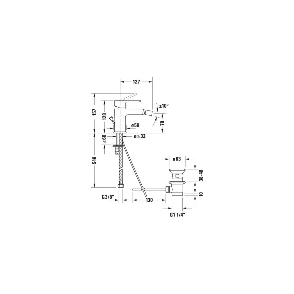 Duravit D-Code Einhebel-Bidetmischer, Chrom Hochglanz, Mattschwarz, Höhe 128mm, A... DURAVIT-DC2400011046 4067116367515 (Abb. 2)
