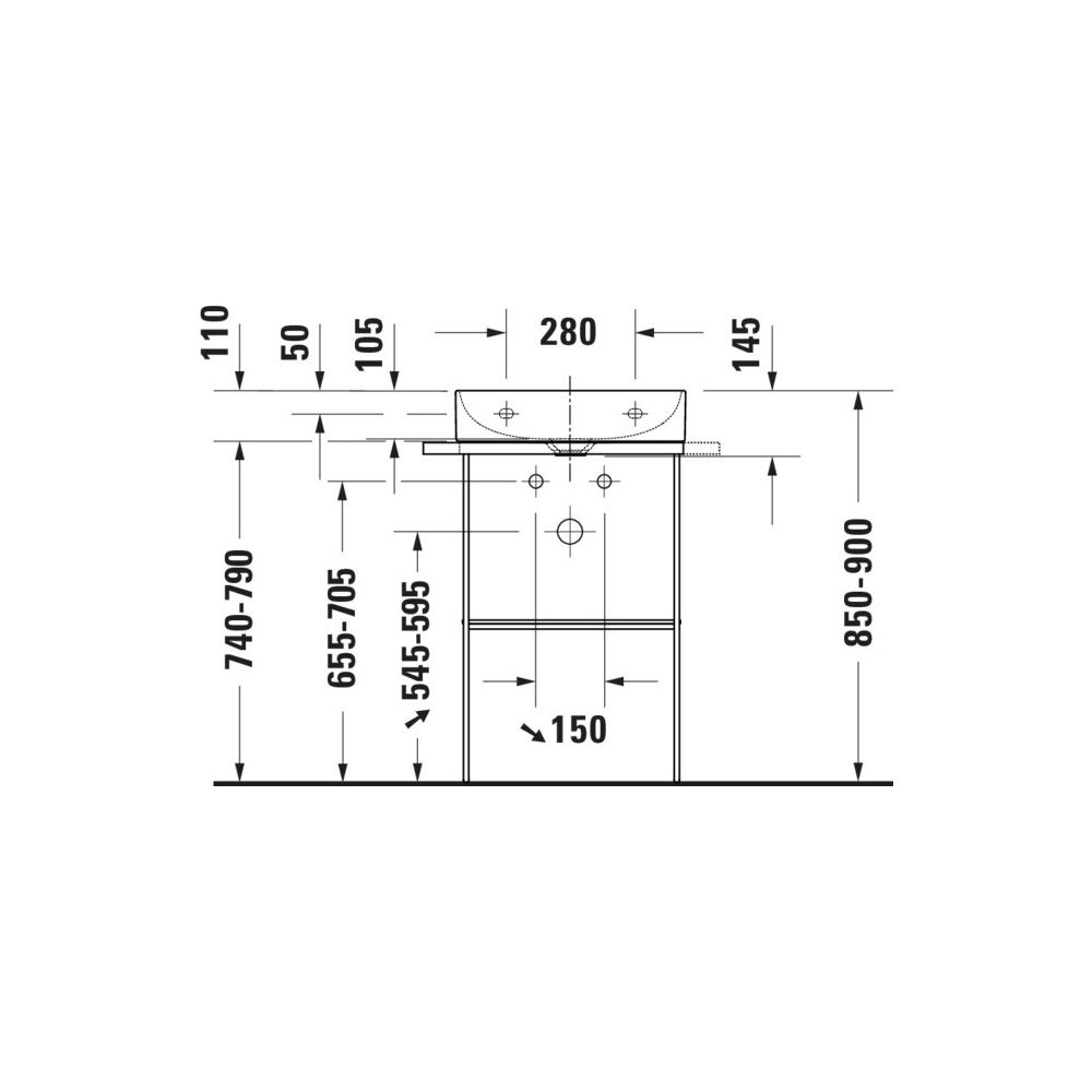 Duravit DuraSquare Metallkonsole 380x565x740-790mm variabel, Mattschwarz, bodensteh... DURAVIT-0031324600 4063382040848 (Abb. 3)