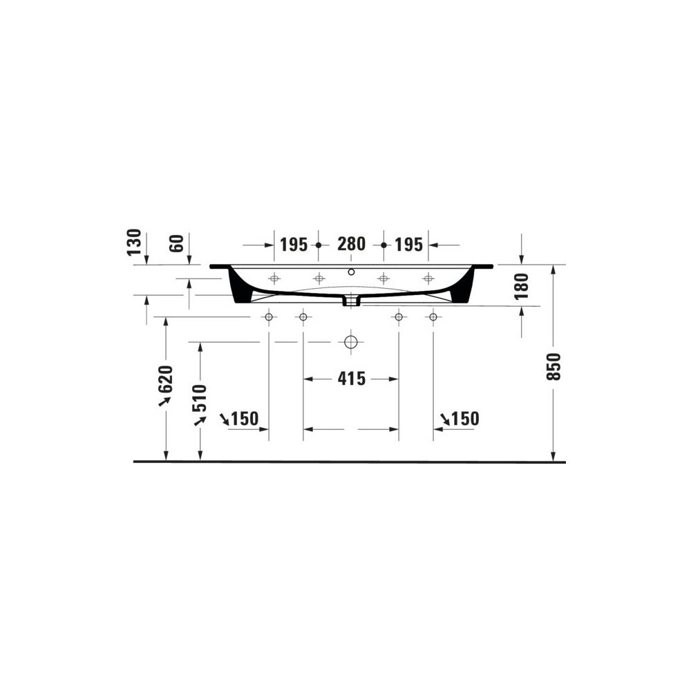 Duravit ME by Starck Waschtisch 490x1230x180mm wh, Weiß SM, Rechteckig, WonderGlis... DURAVIT-23611232241 4053424917757 (Abb. 9)
