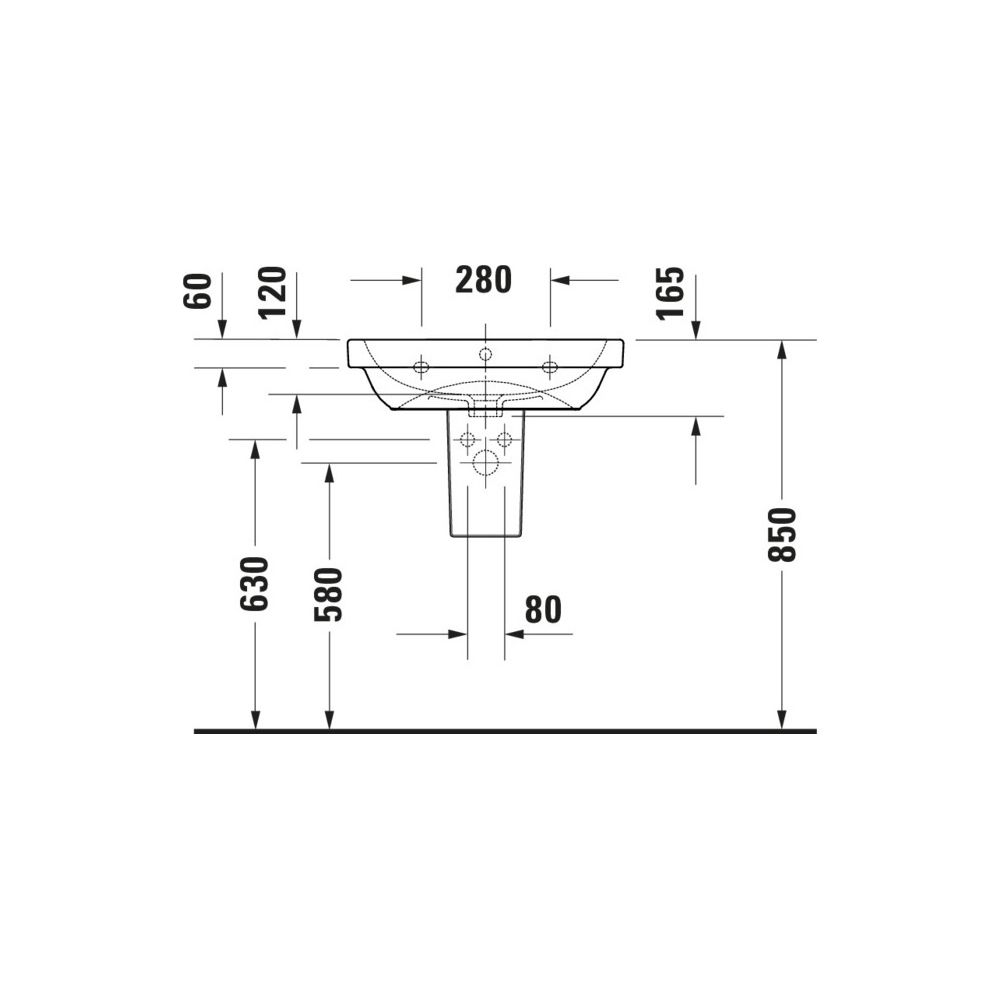 Duravit D-Code Waschtisch 460x600x165mm wandhäng. Weiß Hochglanz Rund 1 WP M 1 HL M... DURAVIT-2398600000 4067116338393 (Abb. 2)