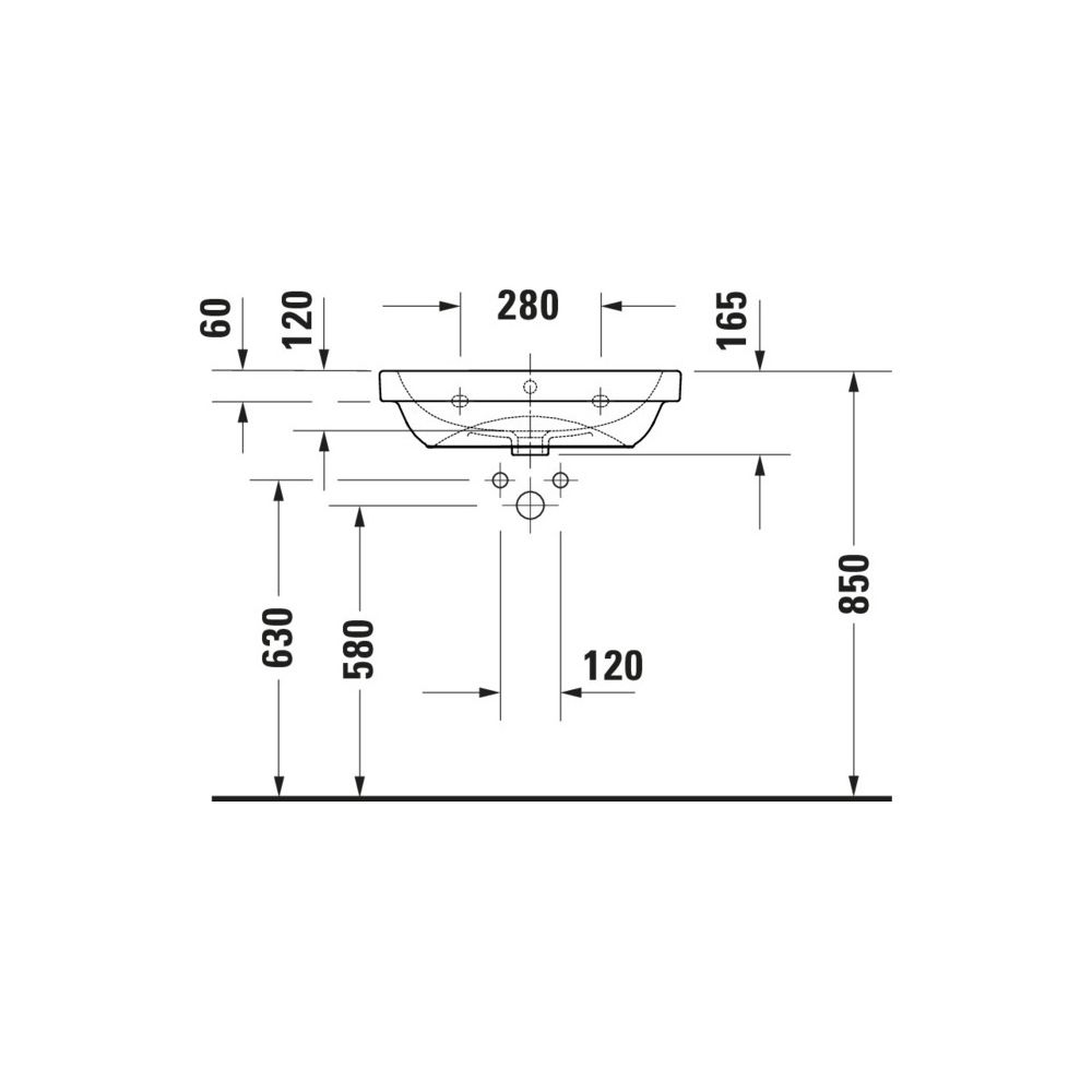 Duravit D-Code Waschtisch 460x600x165mm wandhäng. Weiß Hochglanz Rund 1 WP M 1 HL M... DURAVIT-2398600000 4067116338393 (Abb. 4)