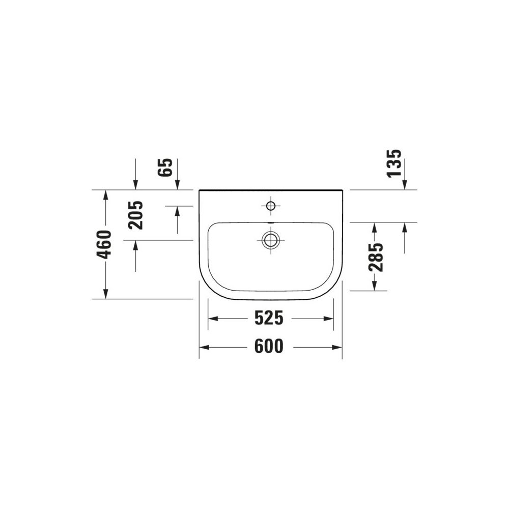 Duravit D-Code Waschtisch 460x600x165mm wandhäng. Weiß Hochglanz Rund 1 WP M 1 HL M... DURAVIT-2398600000 4067116338393 (Abb. 5)
