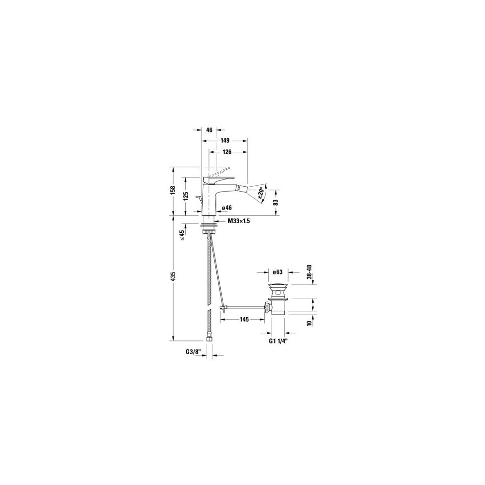 Duravit Tulum by Starck Einhebel-Bidetmischer, Chrom HG, Standmontage, Chrom, Höh... DURAVIT-TU2400001010 4063382961228 (Abb. 3)