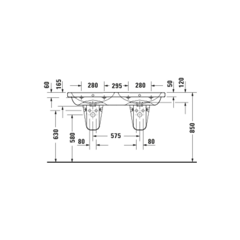 Duravit D-Code Doppelwaschtisch 480x1200x165mm wh, Weiß Hochglanz, Eckig, 2 Waschp... DURAVIT-24001200002 4067116379518 (Abb. 2)