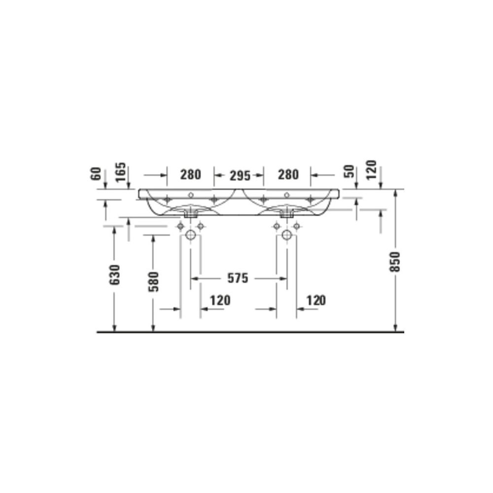 Duravit D-Code Doppelwaschtisch 480x1200x165mm wh, Weiß Hochglanz, Eckig, 2 Waschp... DURAVIT-24001200002 4067116379518 (Abb. 4)
