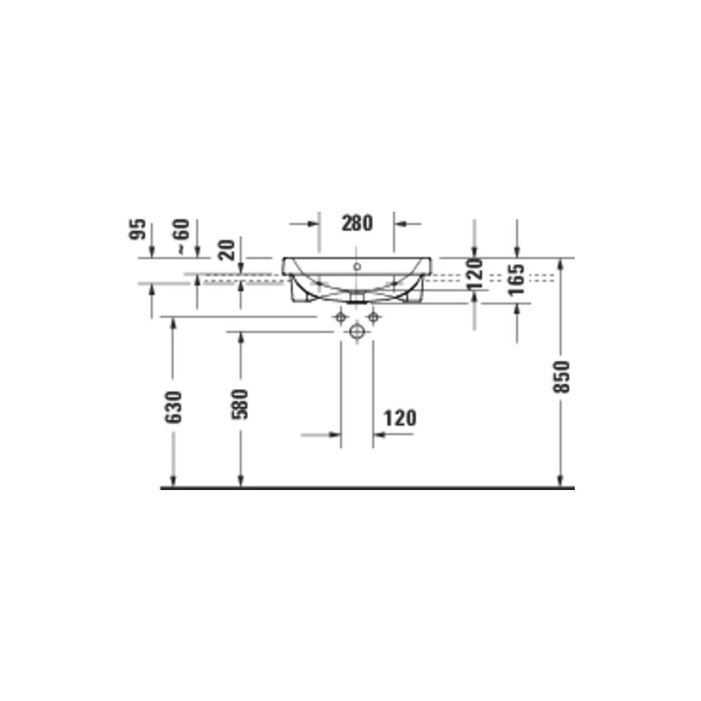 Duravit D-Code Halbeinbauwaschtisch 455x550x165mm, Weiß Hochglanz, 1 HL, mit ÜL, B... DURAVIT-24035500002 4067116382266 (Abb. 2)