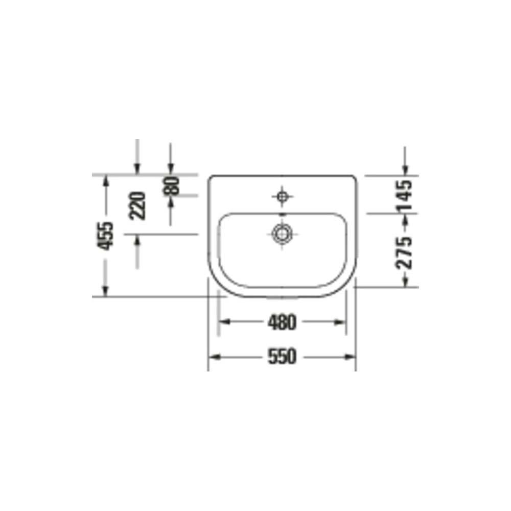 Duravit D-Code Halbeinbauwaschtisch 455x550x165mm, Weiß Hochglanz, 1 HL, mit ÜL, B... DURAVIT-24035500002 4067116382266 (Abb. 3)