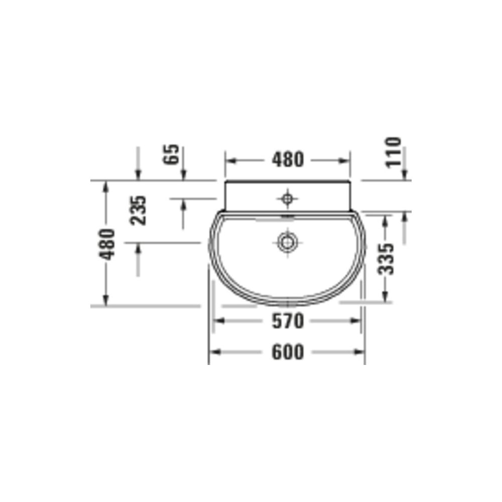 Duravit Balcoon Waschtisch 480x600x220mm wandhäng., Weiß Hochglanz, D-shaped, DuraS... DURAVIT-241160AA00 4067116439427 (Abb. 3)