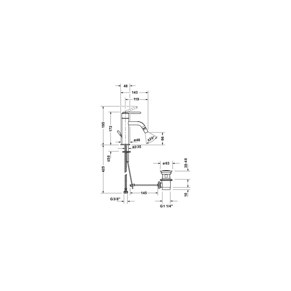 Duravit Balcoon Einhebel-Bidetmischer, Edelstahl gebürstet, 9,5l/min, mit Garnitu... DURAVIT-BA2400001070 4067116472172 (Abb. 2)