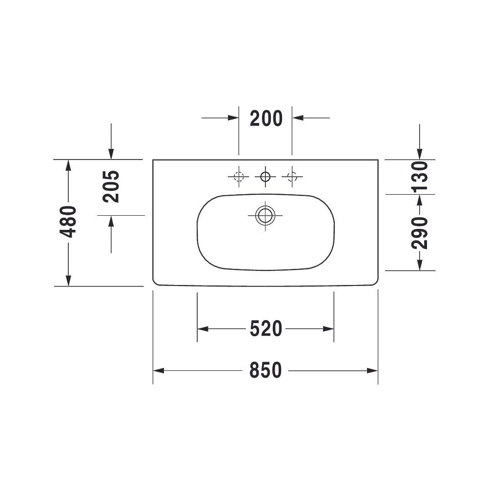Duravit D-Code Waschtisch 485x850x180mm, Weiß Hochglanz, Rechteckig, 1 Waschplatz... DURAVIT-03428500002 4021534458545 (Abb. 28)